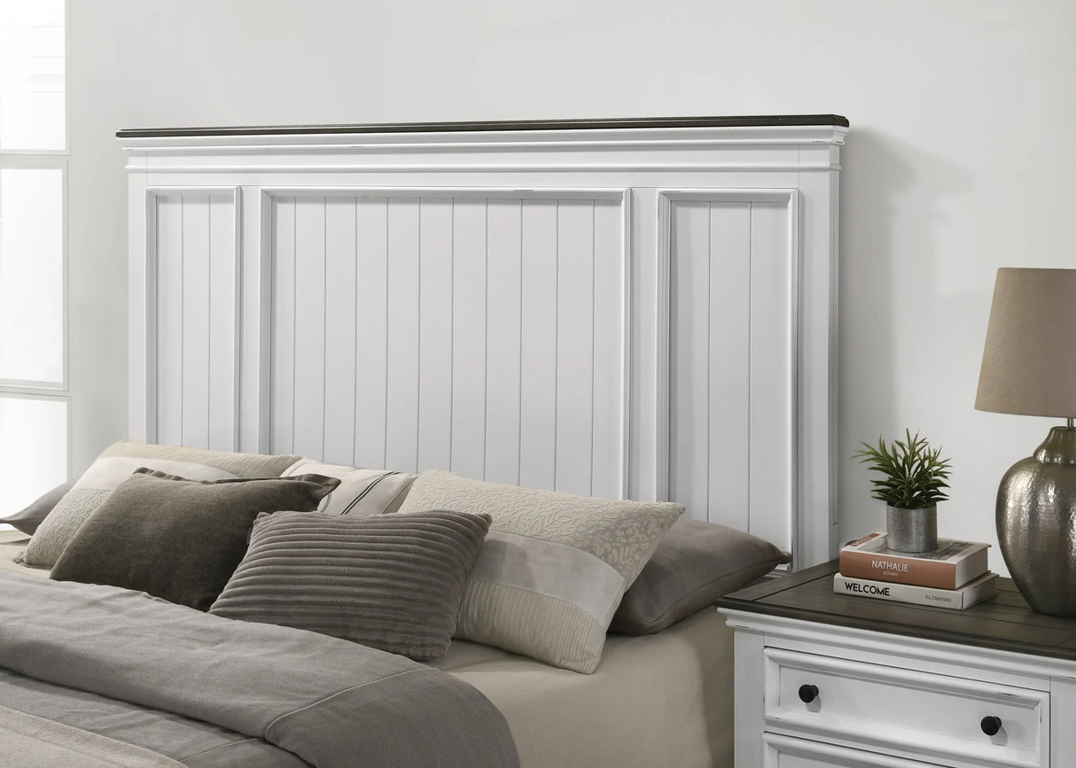 King Bed Set with Nightstands Shiplap Antique White Gray - Furniture Home Direct