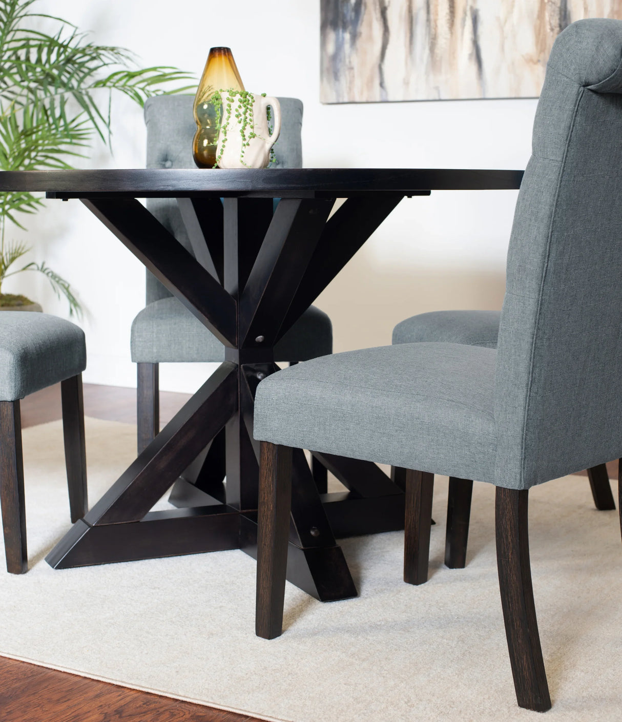 Dining Set Round Table With Four Upholstered Chairs Black - Furniture Home Direct