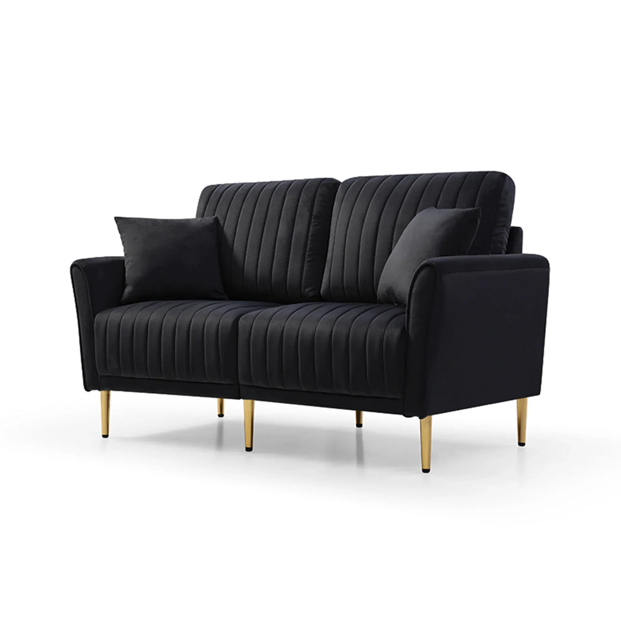 Black Velvet 2 Piece Living Room Set with Metal Legs and pillows - Black - Furniture Home Direct
