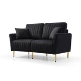 Black Velvet 2 Piece Living Room Set with Metal Legs and pillows - Black - Furniture Home Direct