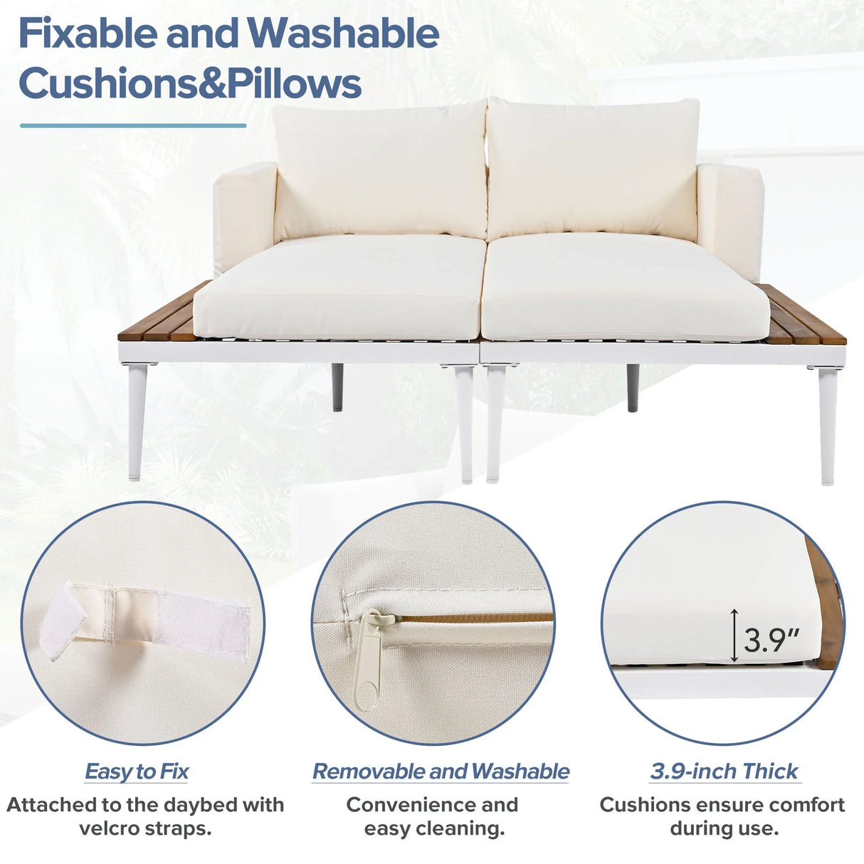 Outdoor Chaise Lounge Modern Cushions Wood Tray Beige - Furniture Home Direct