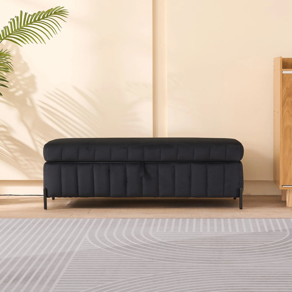 Wide Upholstered Velvet Storage Soft Bench Ottoman With Metal Legs - Furniture Home Direct
