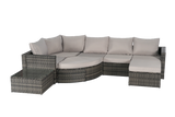 Wicker Outdoor Sectional Set with Curved Ottoman & Glass Top Table - Furniture Home Direct