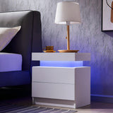 Modern LED Bedside Table Cabinet With Adjustable Lights And 2 Drawers - White - Furniture Home Direct