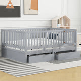 Daybed With Fence Guardrails And 2 Drawers, Split Into Independent Floor Bed & Daybed - Furniture Home Direct