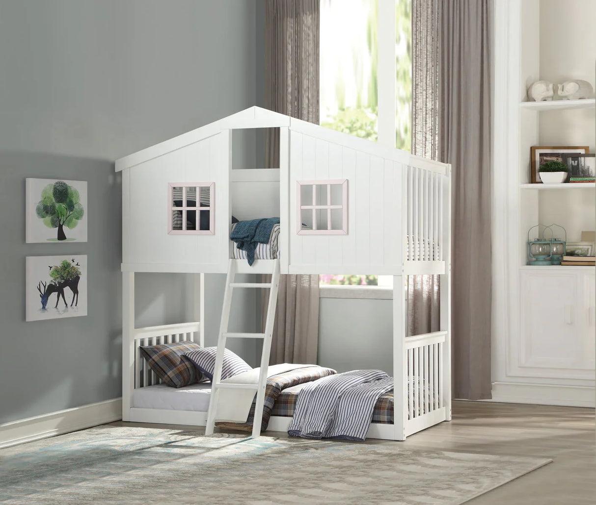 Rohan - Twin / Twin Bunk Bed - Pink / White - Furniture Home Direct