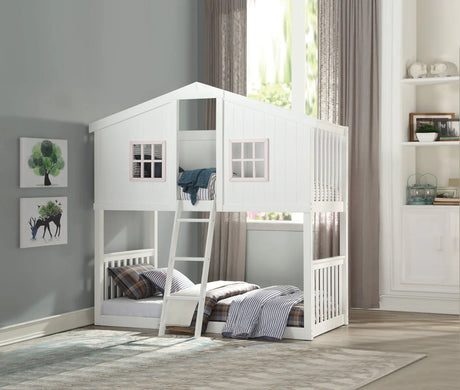 Rohan - Twin / Twin Bunk Bed - Pink / White - Furniture Home Direct