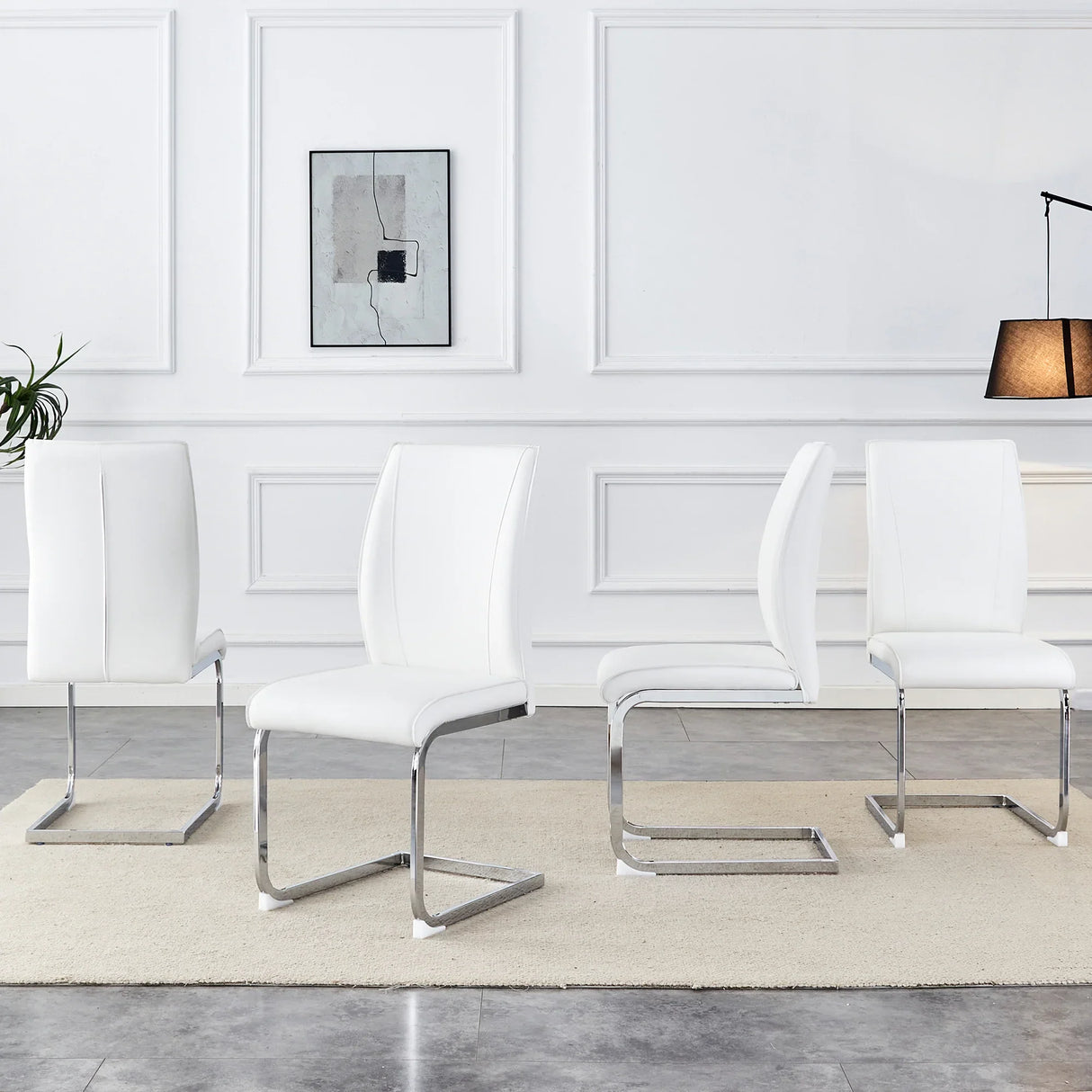 Dining Chairs Set Modern PU Upholstered Chrome White - Furniture Home Direct