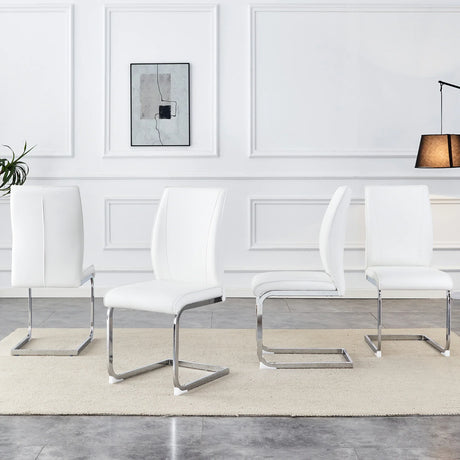 Dining Chairs Set Modern PU Upholstered Chrome White - Furniture Home Direct