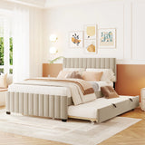Elegant Upholstered Platform Bed With Twin Size Trundle - Furniture Home Direct