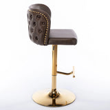 Bar Stools Swivel Tufted Faux Leather Set of 2 Brown - Furniture Home Direct