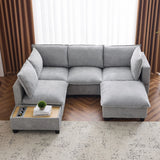 U-Shaped Sectional Modular Sofa With A Movable Ottoman, A Coffee Table With Hidden Charging Devices For Living Room - Furniture Home Direct