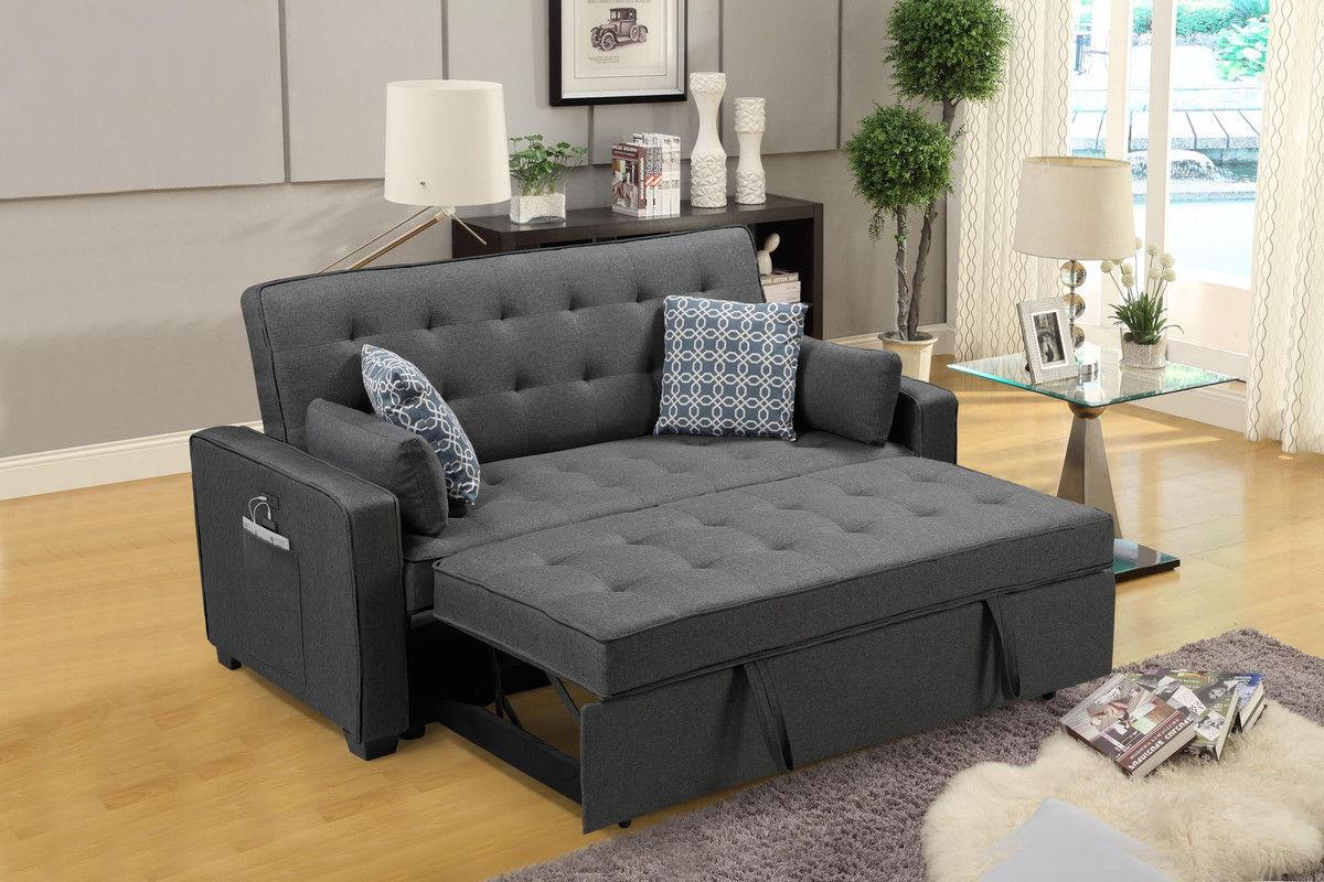 William - Modern Fabric Sleeper Sofa With 2 USB Charging Ports And 4 Accent Pillows - Gray - Furniture Home Direct