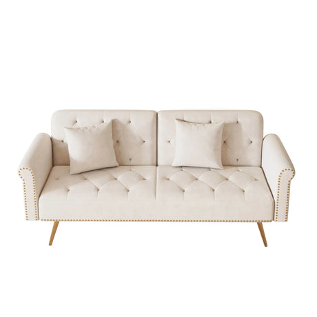 Luxurious Velvet Sofa Bed With Nail Head Trim And Matching Pillow - Furniture Home Direct
