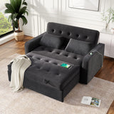66.5" Upholstered Loveseat With Pull Out Bed, Two Throw Pillows, Dual USB Charging Port and Adjustable Backrest - Black - Furniture Home Direct