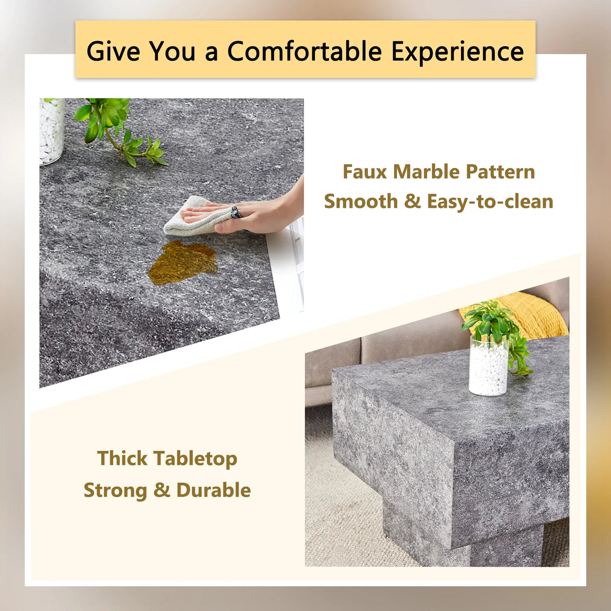 Coffee Table Modern Minimalist Stone Look MDF Textured Gray - Furniture Home Direct