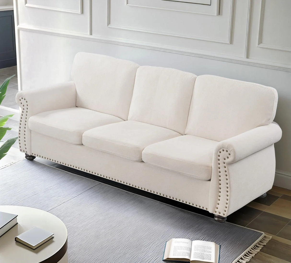 Soft Sofa, Upholstered 3 Seater Couch With High Density Foam, Loose Back Cushions And Turned Legs - Furniture Home Direct