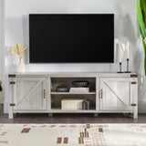 Rustic Farmhouse Double Barn Door 70" TV Stand For 80" TVs With Center Shelves - Furniture Home Direct