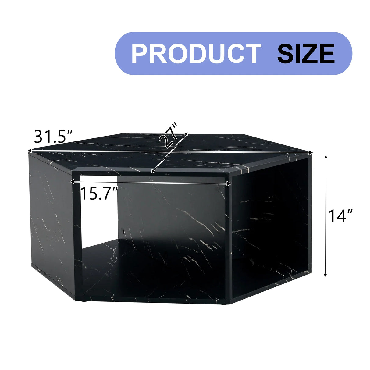 Coffee Table Hexagonal Textured Marble Look Accent Black - Furniture Home Direct