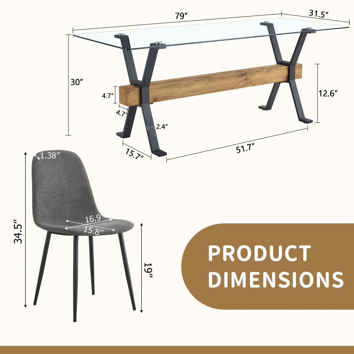 Dining Set Glass Table with Dark Gray Chairs Charcoal - Furniture Home Direct