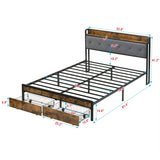 Modern Bed Frame With LED Lights, Upholstered Headboard, USB Charging - Furniture Home Direct