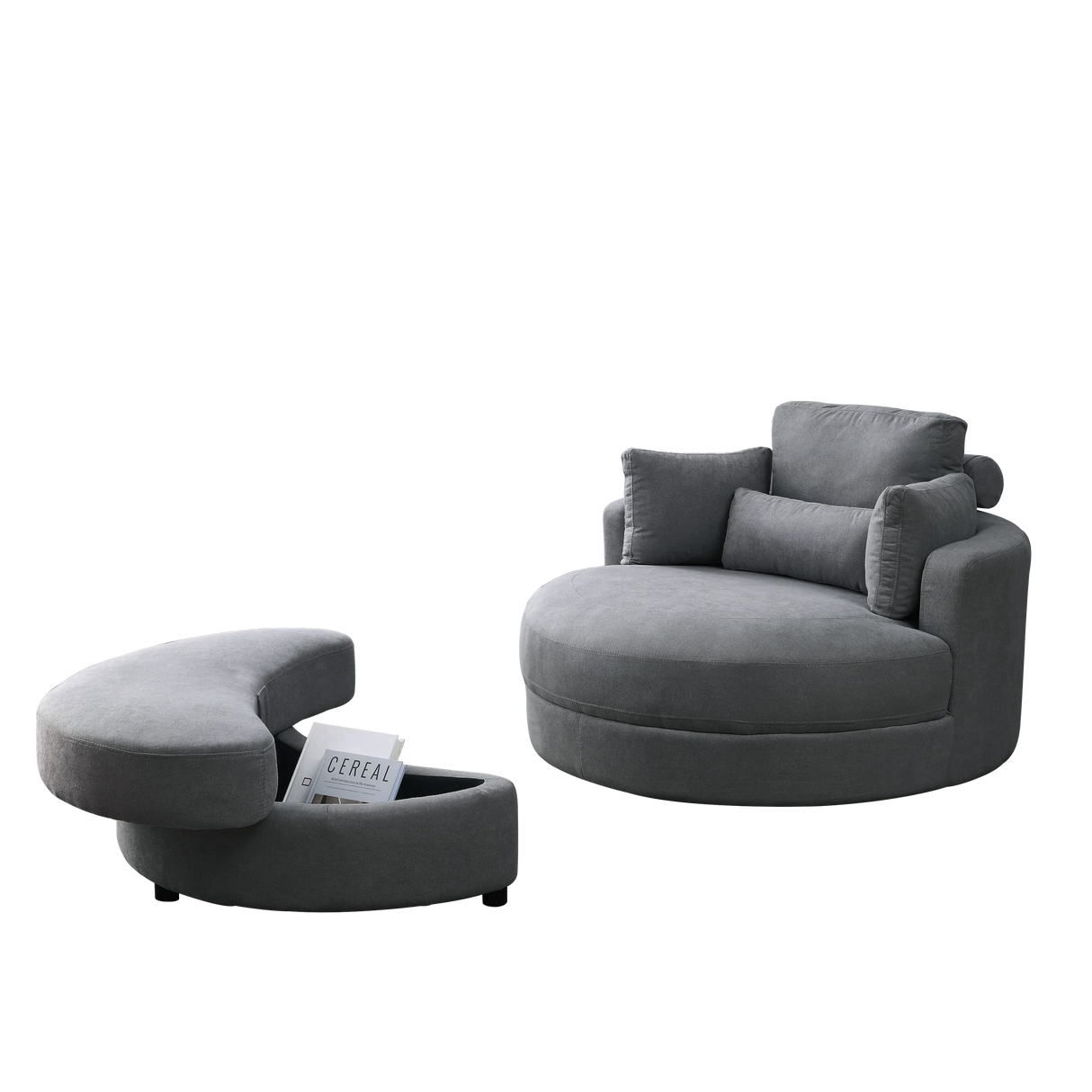 Linen Barrel Swivel Chair With Storage Ottoman - Furniture Home Direct