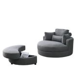 Linen Barrel Swivel Chair With Storage Ottoman - Furniture Home Direct