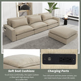 Cloud Sectional with Ottoman, Charging Ports and Three Back Pillows - Beige - Furniture Home Direct