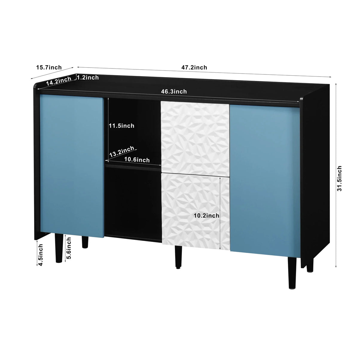 Modern Sideboard Buffet Cabinet With Red Doors And Unique Panel Styling - Furniture Home Direct