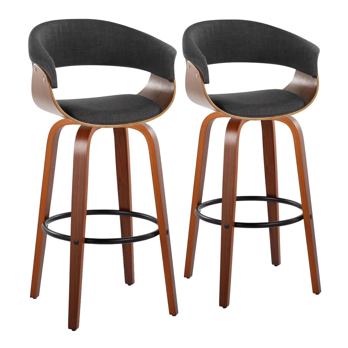 Vintage Mod - Mid Century Modern Fixed Height Barstool With Swivel & Round Footrest (Set of 2) - Furniture Home Direct