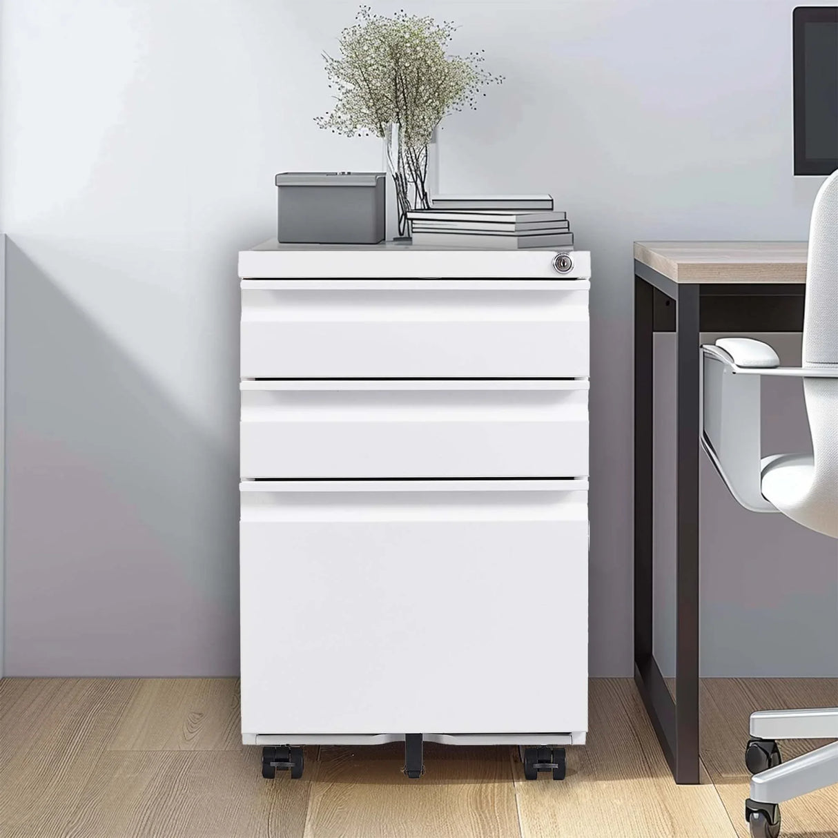 Metal Drawer Mobile File Cabinet With Lock For Home Office Organizer - Furniture Home Direct