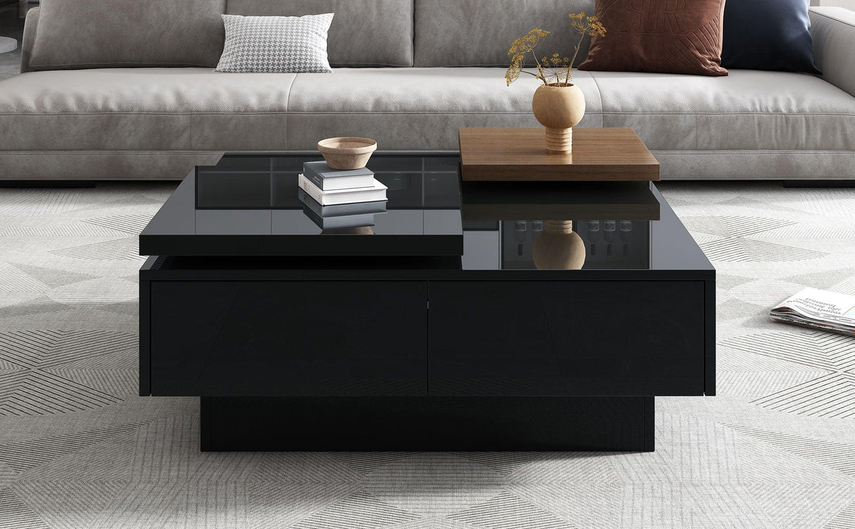 Movable Square Top Coffee Table With 4 Hidden Storage Drawers - Furniture Home Direct