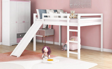 Full Loft Bed With Slide, Multifunctional Design - White - Furniture Home Direct