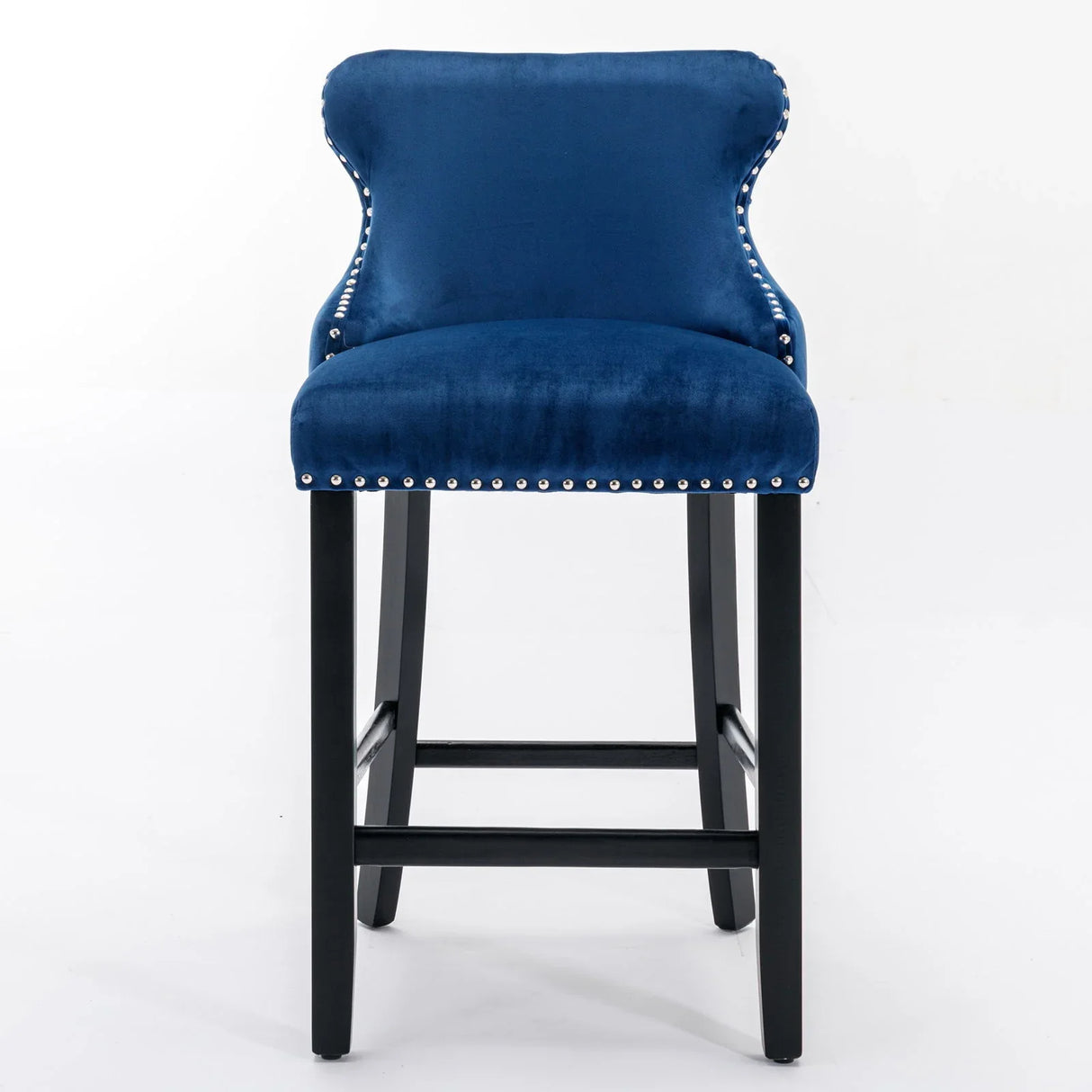 Contemporary Velvet Upholstered Wing-Back Barstools With Button Tufted Decoration And Wooden Legs, And Chrome Nailhead Trim, Leisure Style Bar Chairs, Bar Stools (Set of 2) - Furniture Home Direct