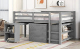 Loft Low Study Bed With Cabinet, Shelves And Rolling Portable Desk, Multiple Functions - Furniture Home Direct