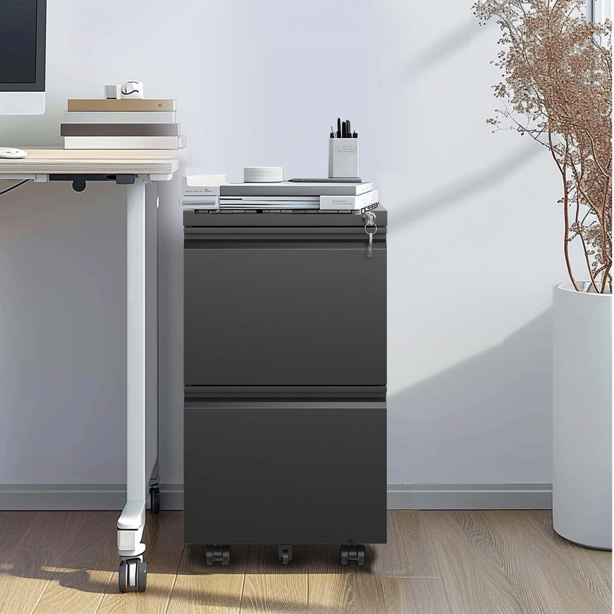 Metal Drawer Mobile File Cabinet With Lock For Home Office Organizer - Furniture Home Direct