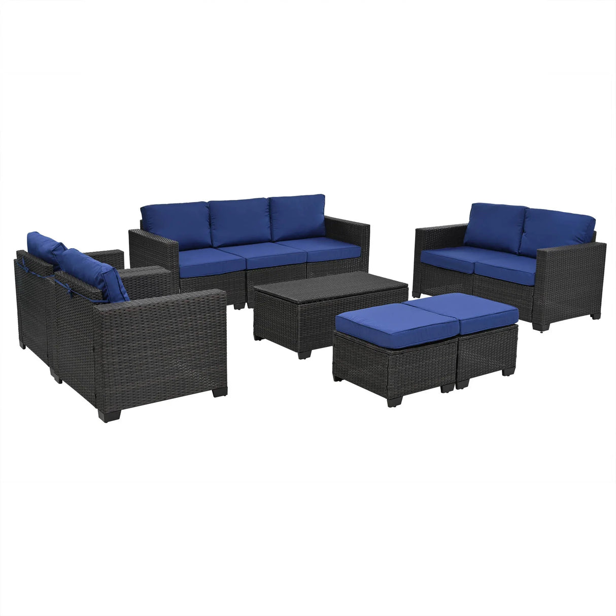4 Piece Rattan Outdoor Patio Set - Blue - Furniture Home Direct