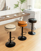 Bar Stool Round Tufted PU Leather Adjustable Height Brown - Furniture Home Direct