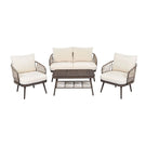 4 Piece Outdoor Patio Furniture Set, Metal Chairs With Woven Rope U Shaped Backrest