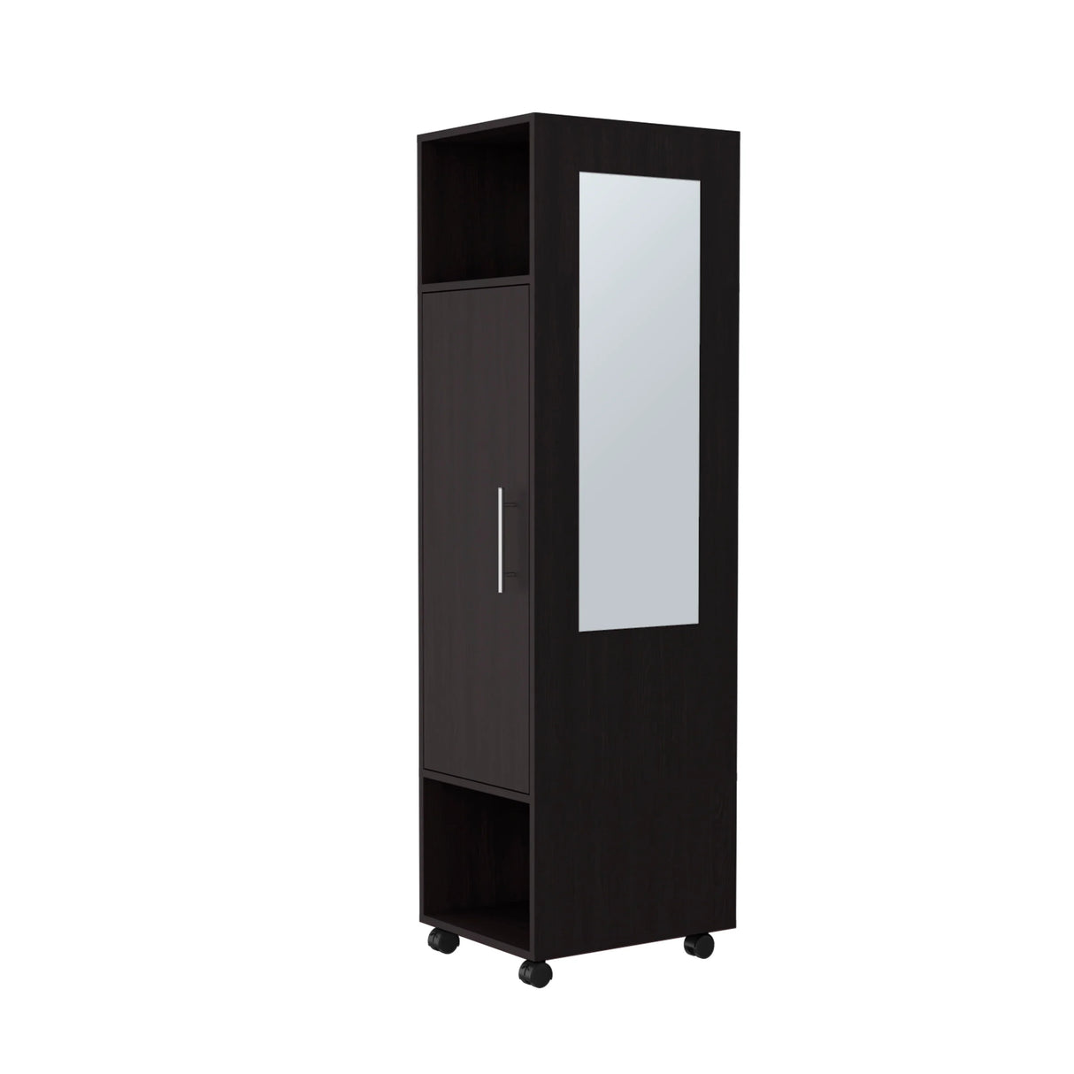 Wardrobe With Mirror and Hanging Rod on Casters Black - Furniture Home Direct