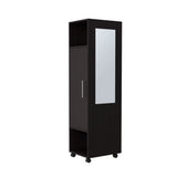Wardrobe With Mirror and Hanging Rod on Casters Black - Furniture Home Direct