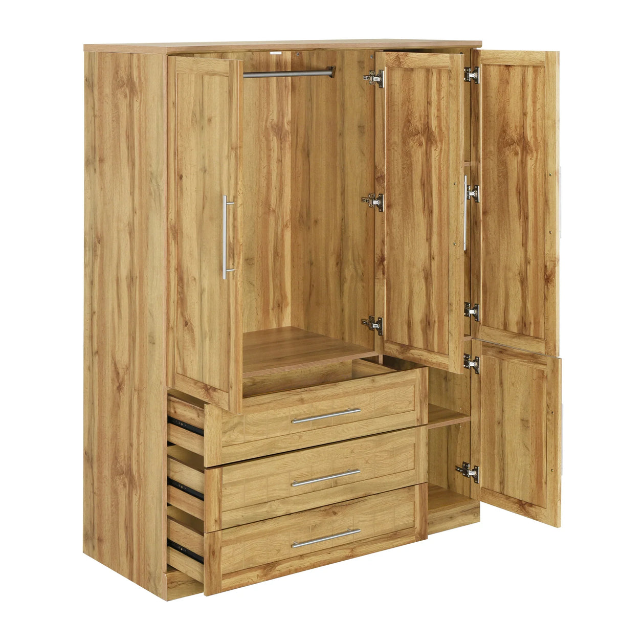 Wardrobe Armoire with Four Doors and Three Drawers Natural - Furniture Home Direct