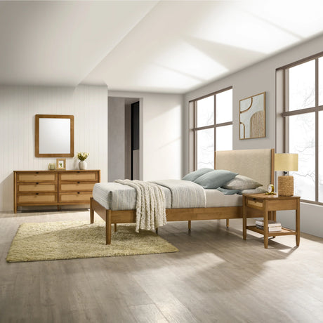Bedroom Set Queen Bed Dresser Contemporary Finish Walnut - Furniture Home Direct