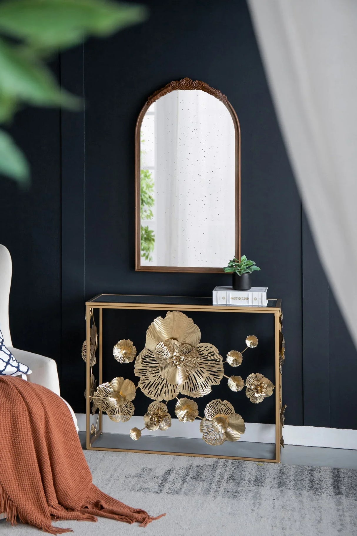Console Table With Mirrored Glass Top, Modern Entryway Table For Living Room Foyer Entryway - Gold - Furniture Home Direct