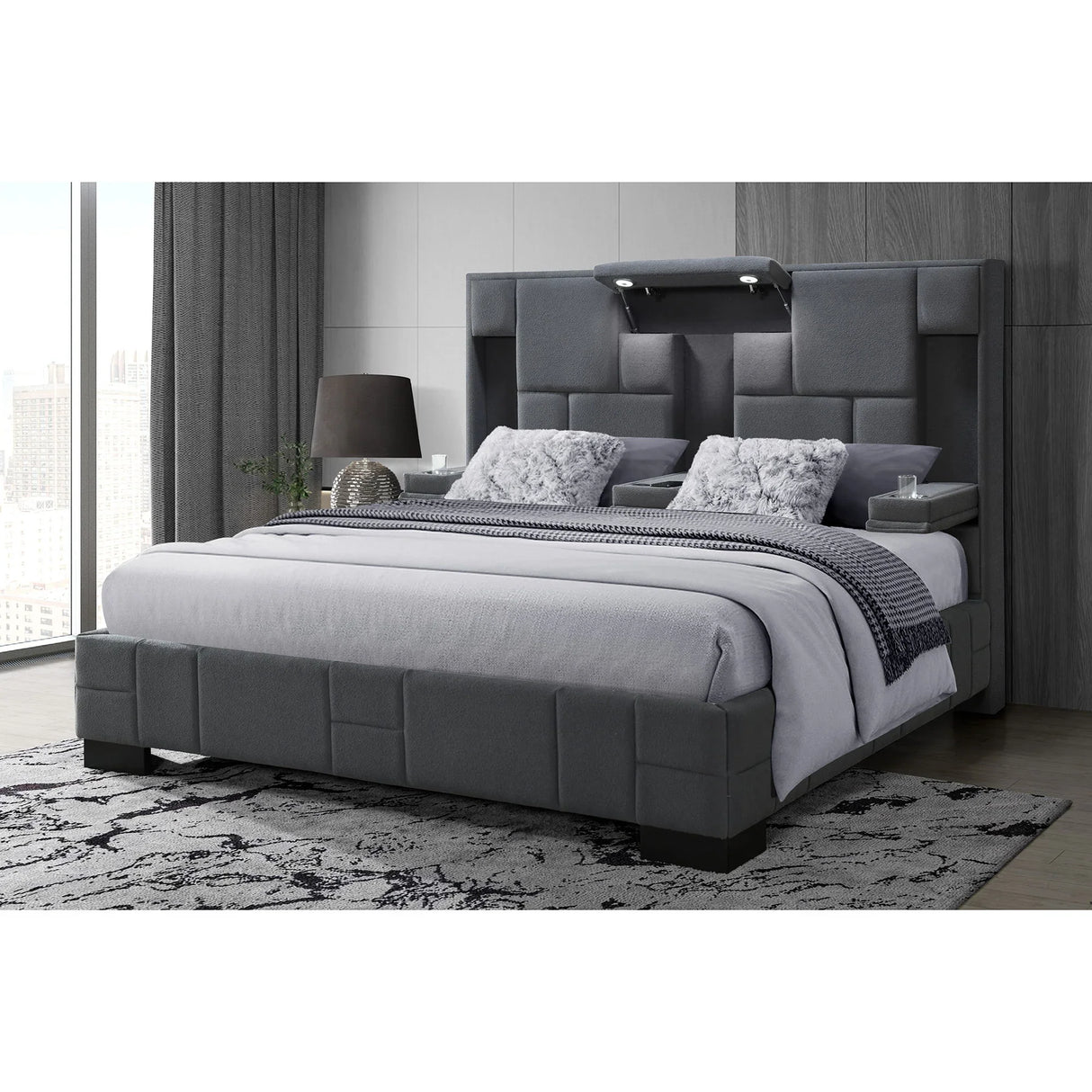 Yaris - Contemporary Bed With Wireless Charging And LED Lights - Furniture Home Direct