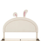 Rabbit-Shaped Bed for Kids Upholstered Full-Size White - Furniture Home Direct