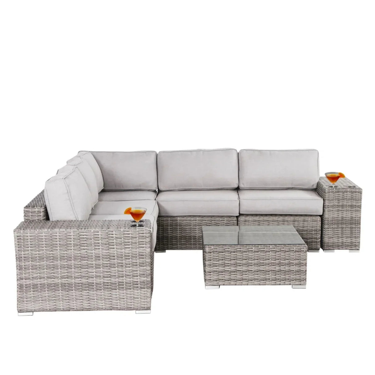 Modern Patio Rattan Sectional Set With Cushions - Furniture Home Direct