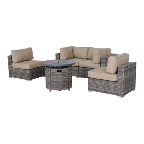 Wicker Outdoor Lounge Set With Cushions And Fire Pit - Furniture Home Direct