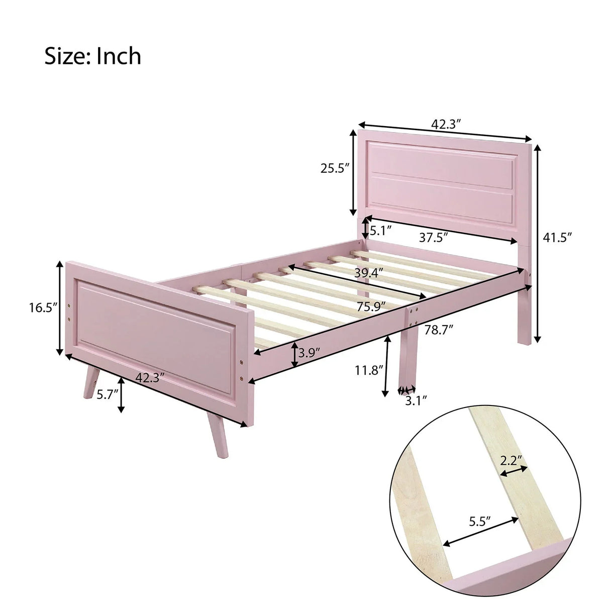 Twin Platform Bed Frame Mattress Foundation With Headboard And Wood Slat Support - Furniture Home Direct
