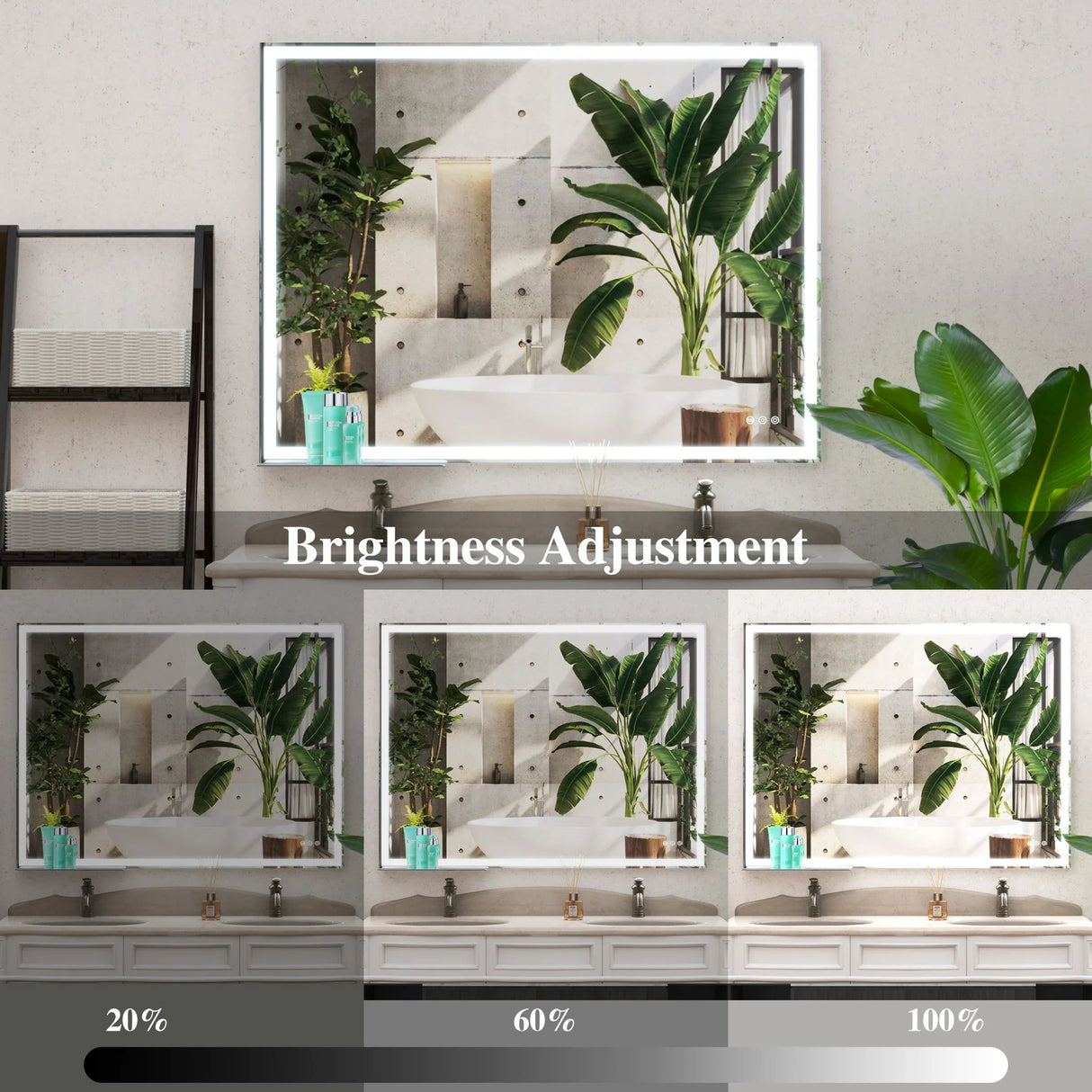 LED Bathroom Vanity Mirror Wall Mounted Adjustable White / Warm / Natural Lights Anti-Fog Touch Switch With Memory Modern Smart Large Bathroom Mirrors - Furniture Home Direct